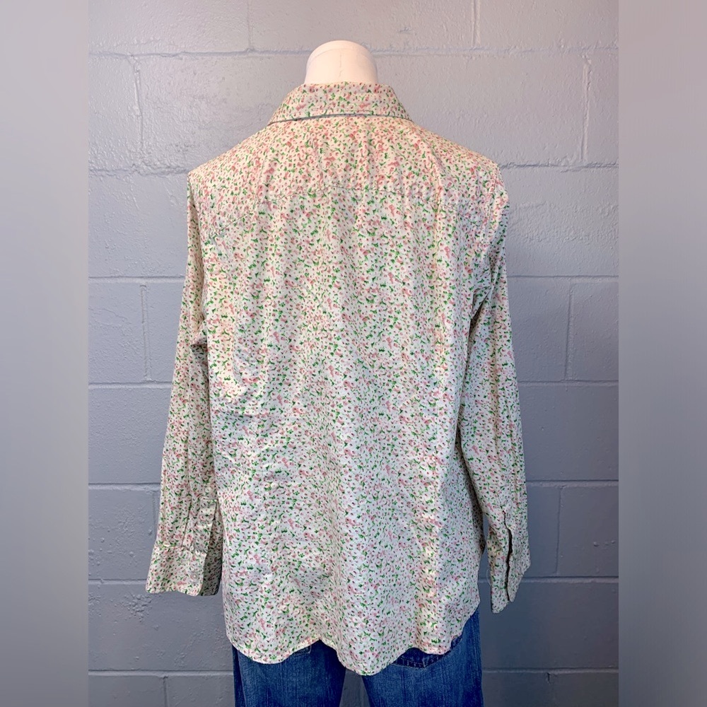 Talbots Cream Pink Floral Long Sleeve Button Down Shirt Women's Size 14 Petite - Picture 6 of 9